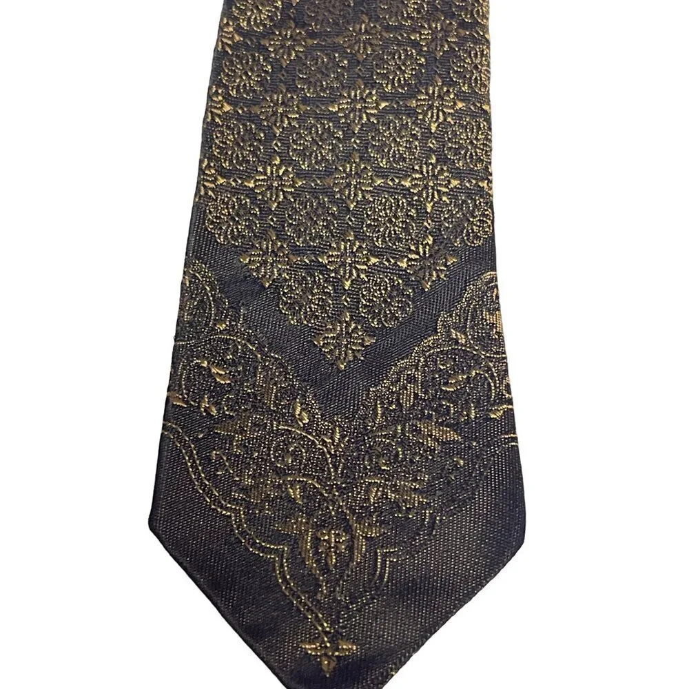 Beau Brummell Men's Black Gold Geometric Neck Tie 2.5